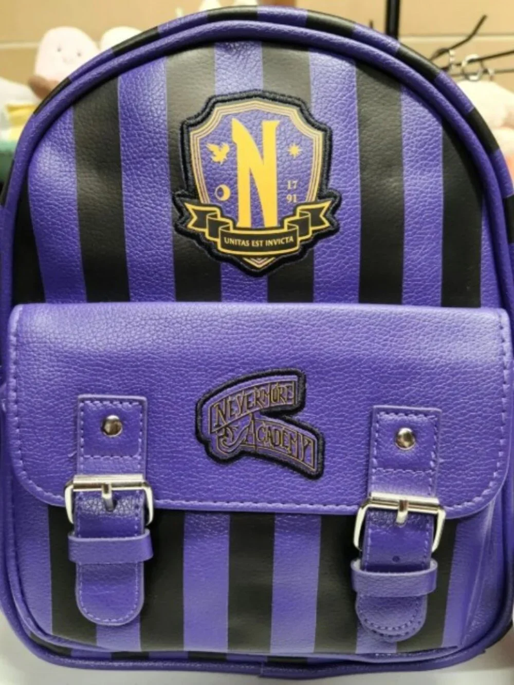 Wednesday Addams Nevermore Academy Striped Mini Backpack NEW Purple